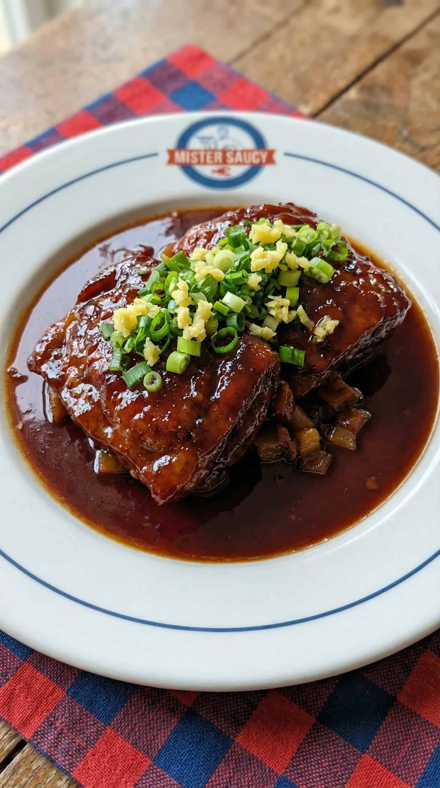 Braised Pork Cheeks Grand Veneur with Gochujang Glaze